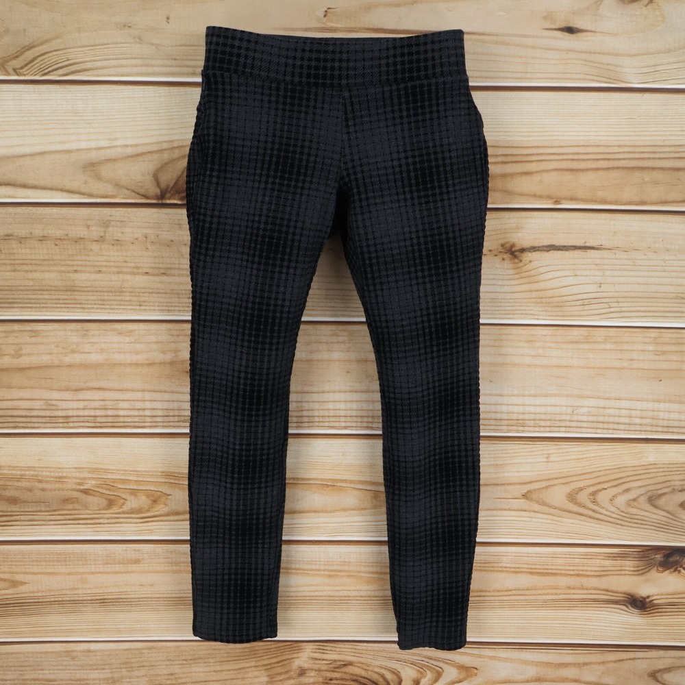 One 5 One Pants Womens‎ Sz M Dark Gray Plaid Rayon Blend Stretch Low Rise Casual